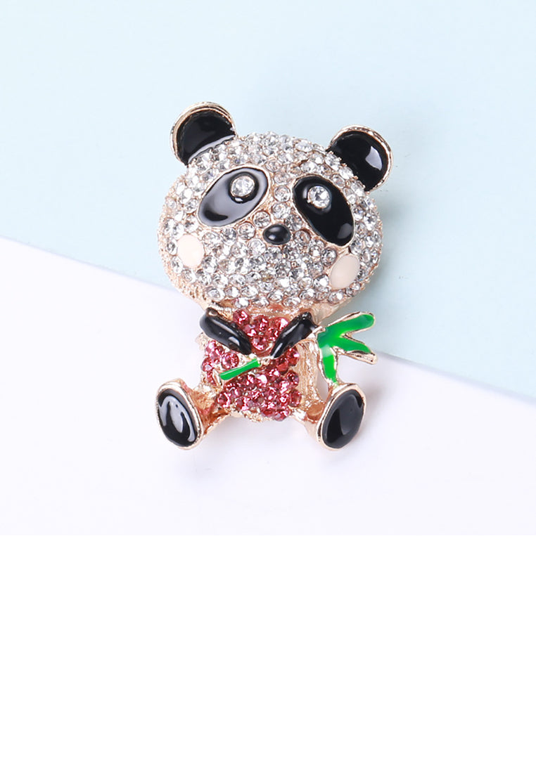 Fashion and Cute Plated Gold Panda Brooch with Cubic Zirconia - Luxurious Look