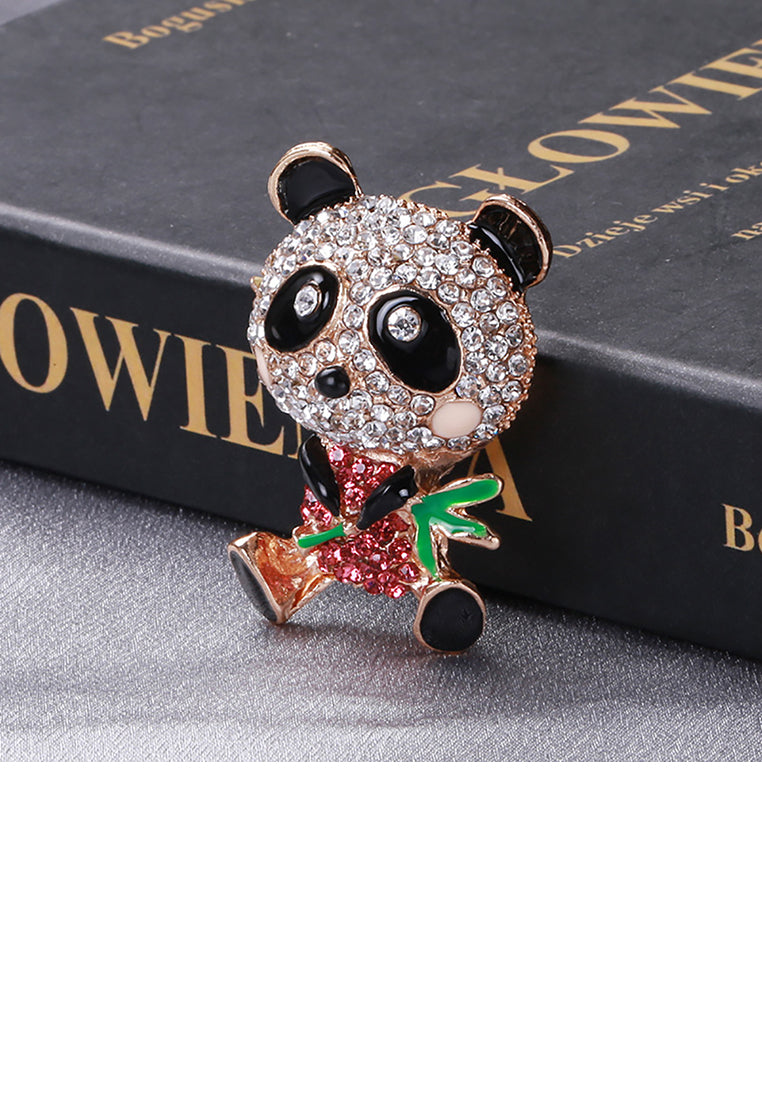 Fashion and Cute Plated Gold Panda Brooch with Cubic Zirconia - Luxurious Look
