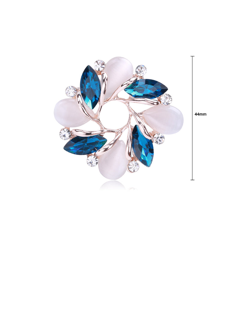 Fashion and Elegant Plated Gold Wreath Imitation Opal Brooch with Cubic Zirconia - Luxurious Look