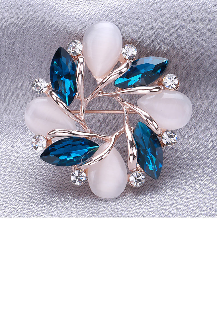 Fashion and Elegant Plated Gold Wreath Imitation Opal Brooch with Cubic Zirconia - Luxurious Look