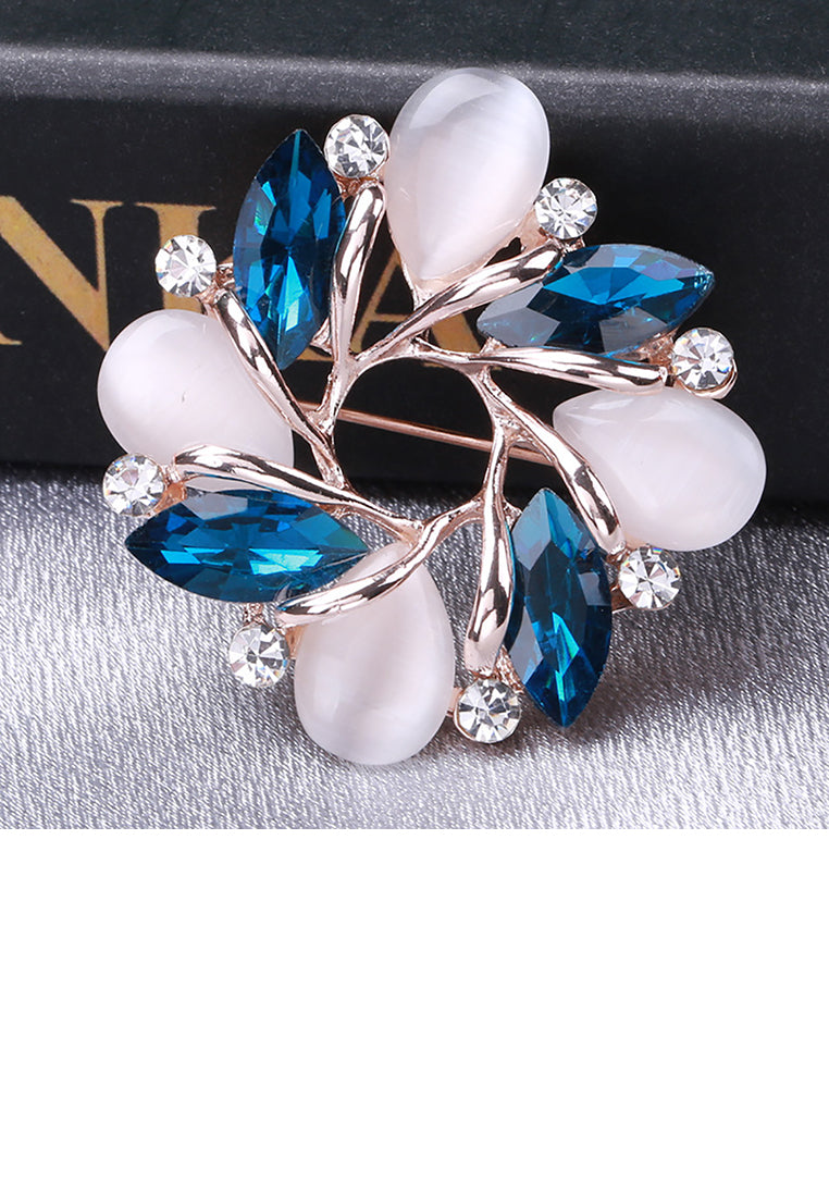 Fashion and Elegant Plated Gold Wreath Imitation Opal Brooch with Cubic Zirconia - Luxurious Look