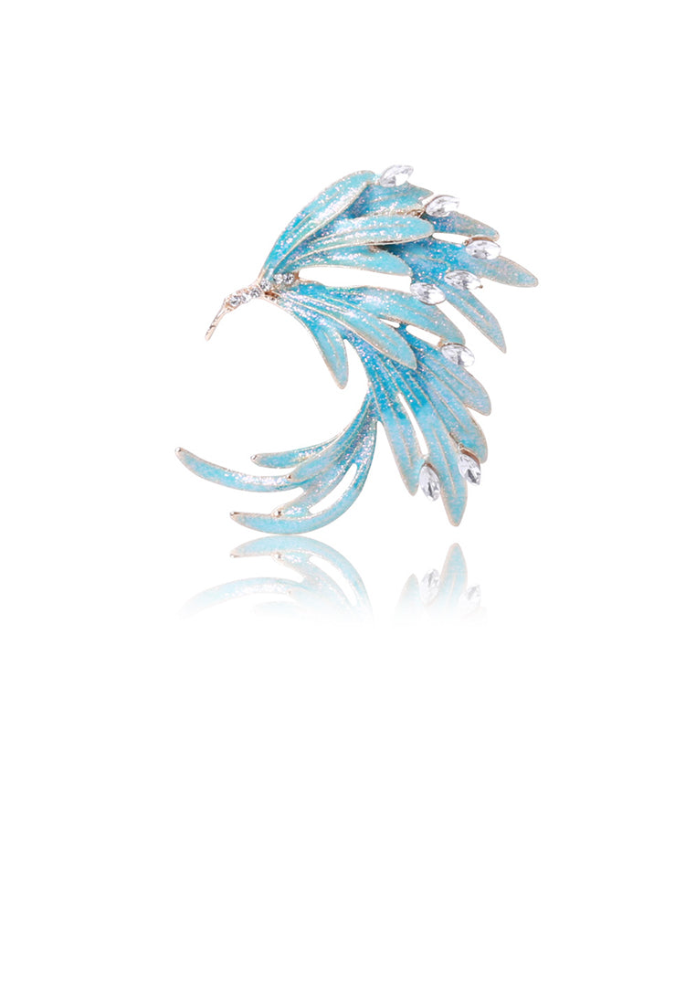Fashion and Elegant Plated Gold Enamel Blue Phoenix Brooch with Cubic Zirconia - Luxurious Look