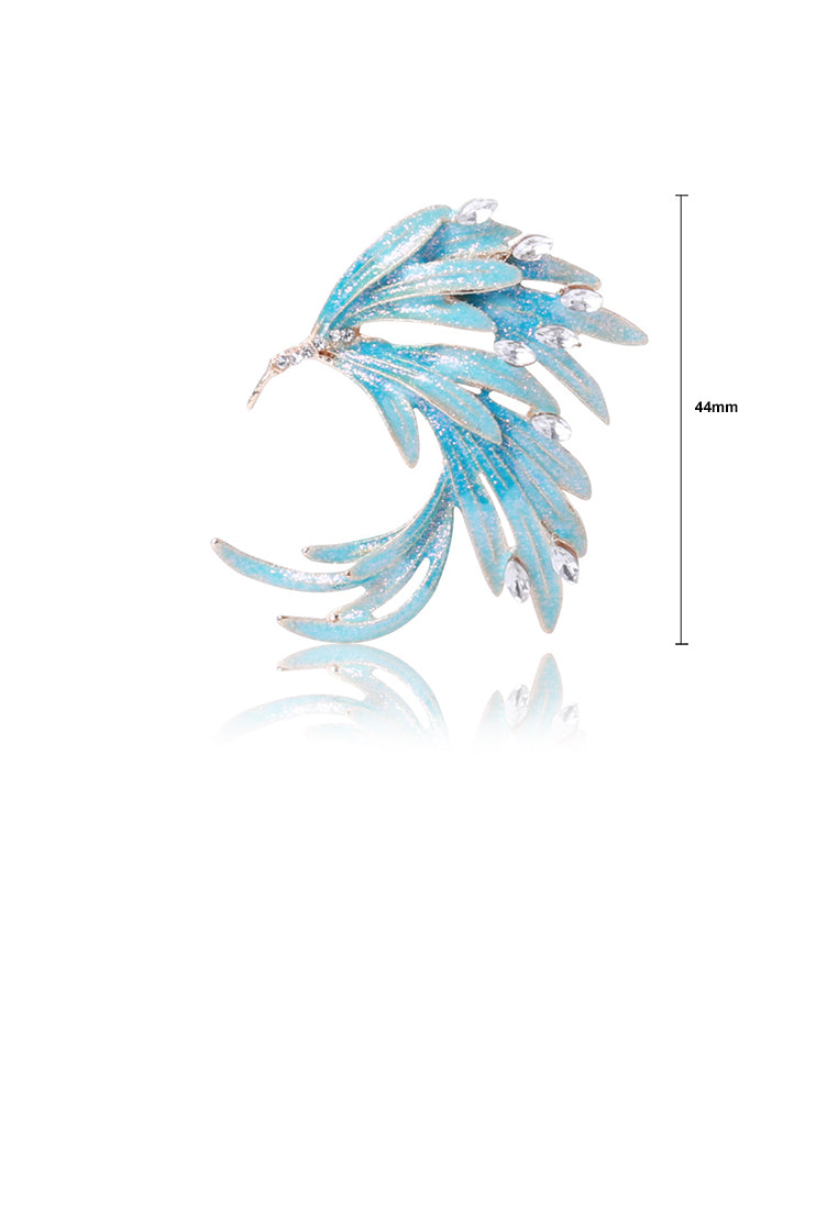 Fashion and Elegant Plated Gold Enamel Blue Phoenix Brooch with Cubic Zirconia - Luxurious Look
