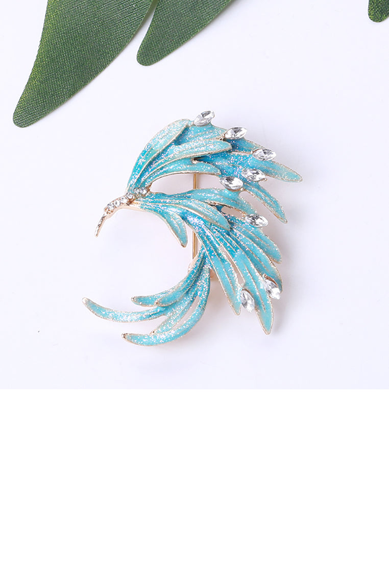 Fashion and Elegant Plated Gold Enamel Blue Phoenix Brooch with Cubic Zirconia - Luxurious Look