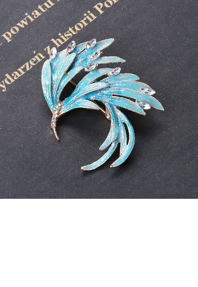 Fashion and Elegant Plated Gold Enamel Blue Phoenix Brooch with Cubic Zirconia - Luxurious Look