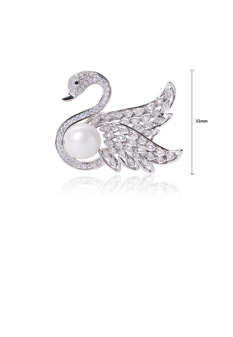 Fashion and Elegant Swan Imitation Pearl Brooch with Cubic Zirconia - Luxurious Look