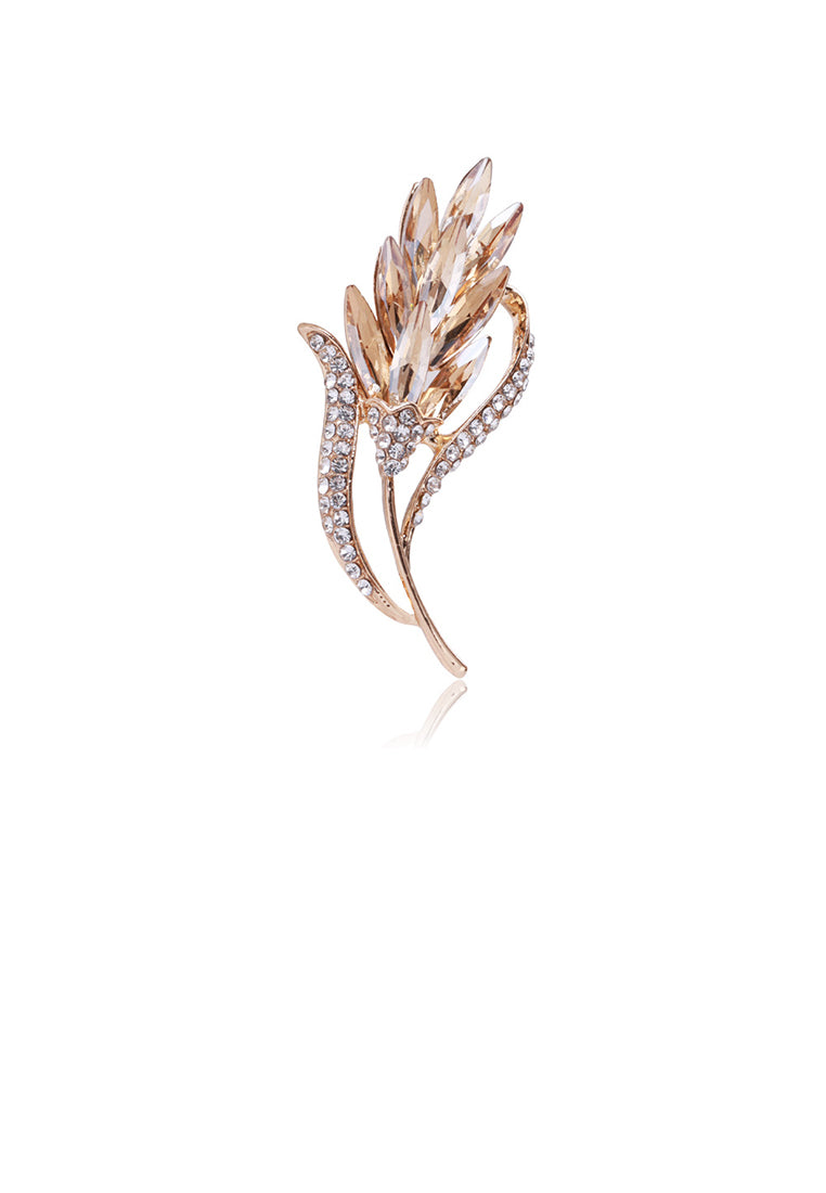 Elegant and Bright Plated Gold Wheat Brooch with Champagne Cubic Zirconia - Luxurious Look