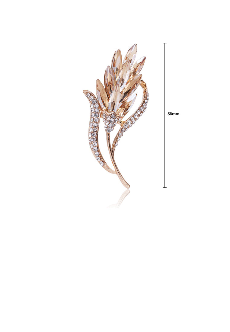 Elegant and Bright Plated Gold Wheat Brooch with Champagne Cubic Zirconia - Luxurious Look