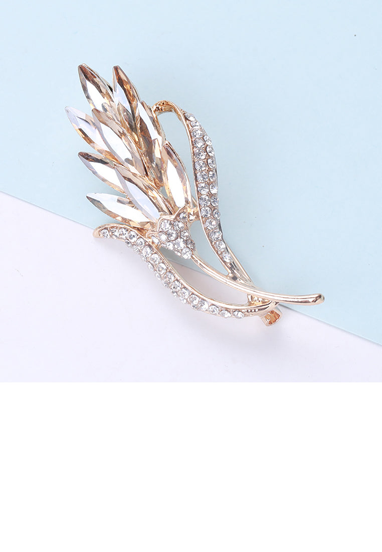 Elegant and Bright Plated Gold Wheat Brooch with Champagne Cubic Zirconia - Luxurious Look