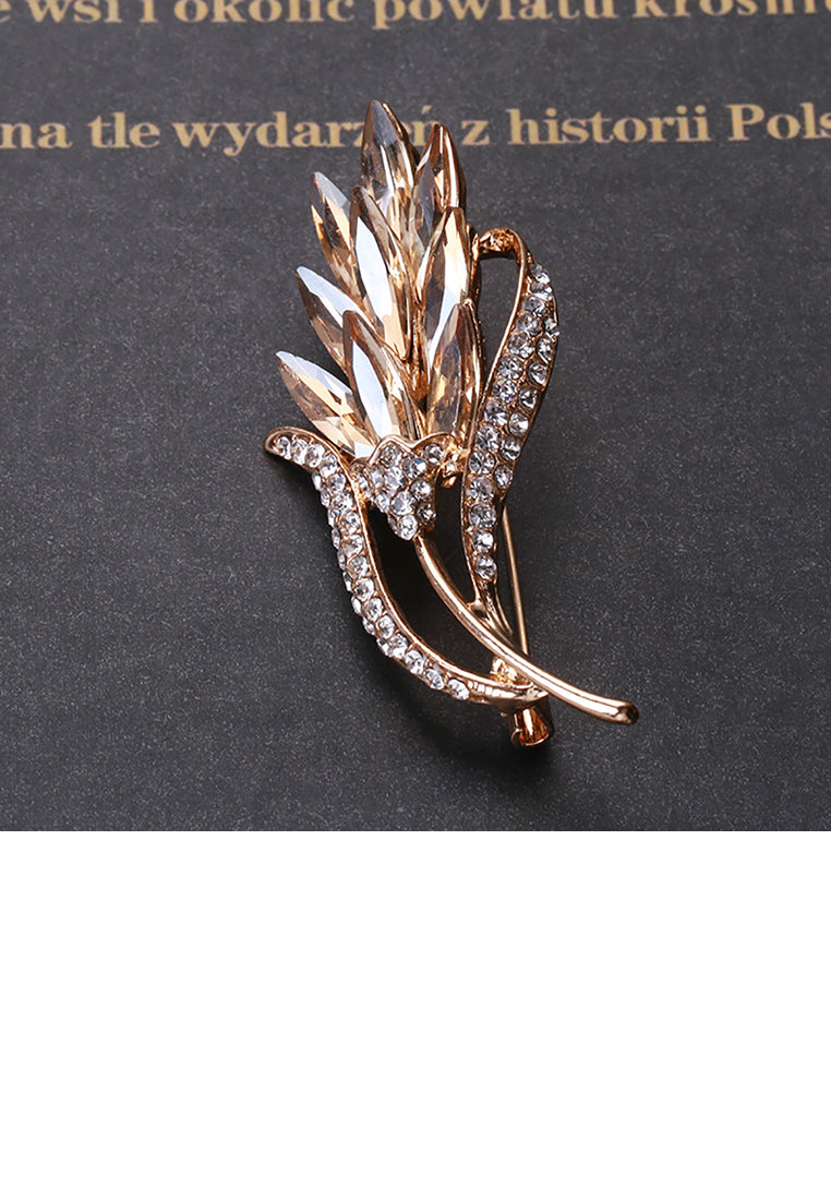 Elegant and Bright Plated Gold Wheat Brooch with Champagne Cubic Zirconia - Luxurious Look
