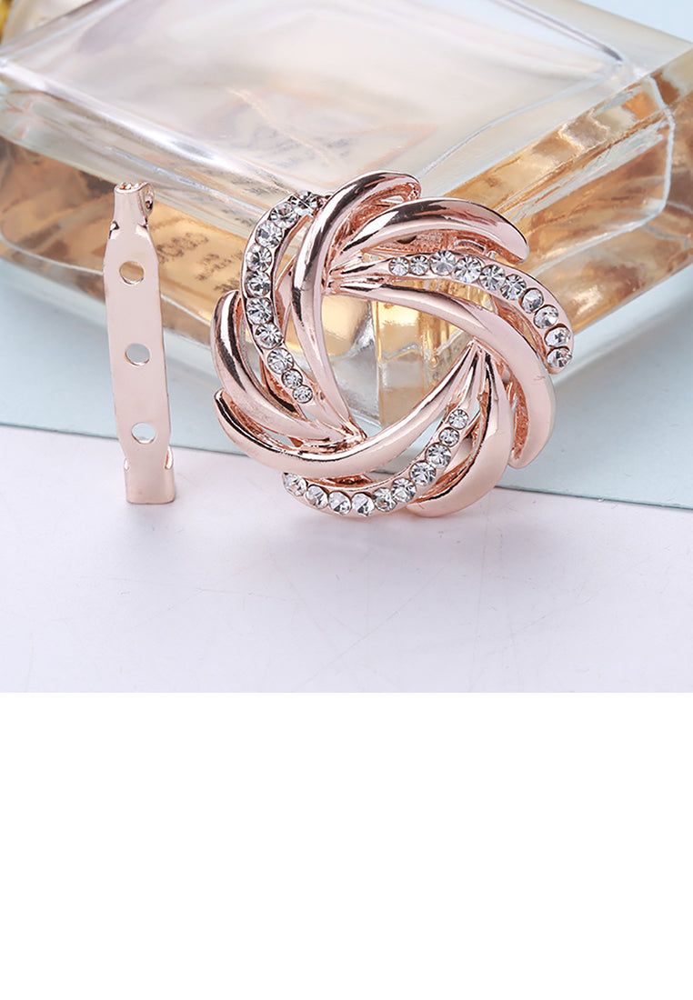 Fashion and Elegant Plated Rose Gold Geometric Wreath Dual Purpose Brooch with Cubic Zirconia - Luxurious Look