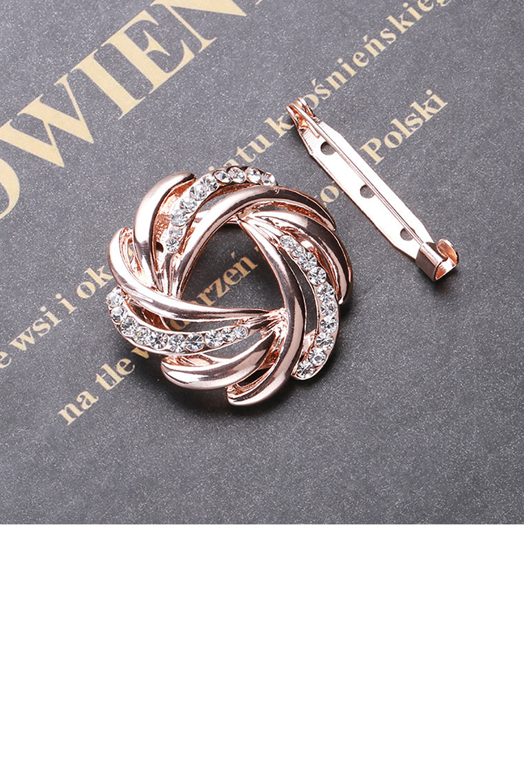 Fashion and Elegant Plated Rose Gold Geometric Wreath Dual Purpose Brooch with Cubic Zirconia - Luxurious Look