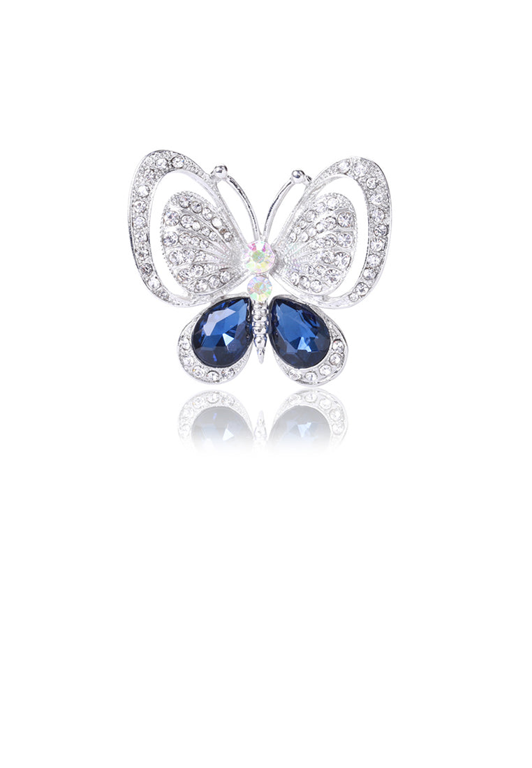 Elegant Bright Butterfly Brooch with Blue Cubic Zirconia - Luxurious Look