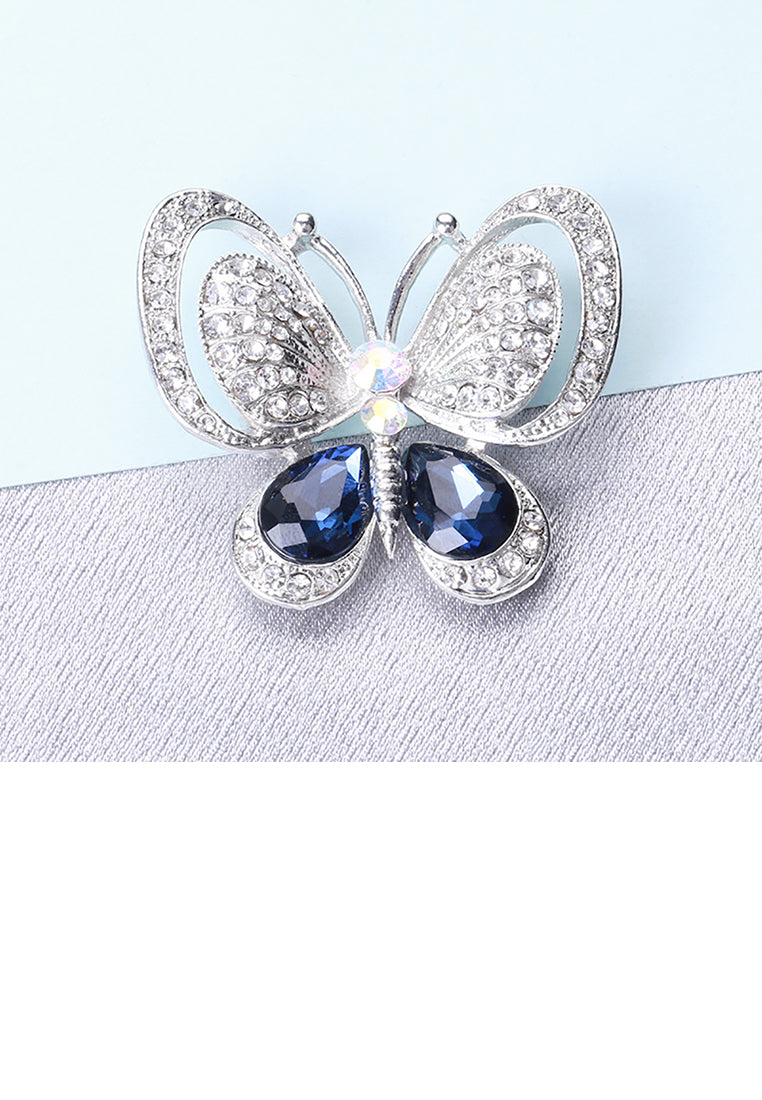 Elegant Bright Butterfly Brooch with Blue Cubic Zirconia - Luxurious Look