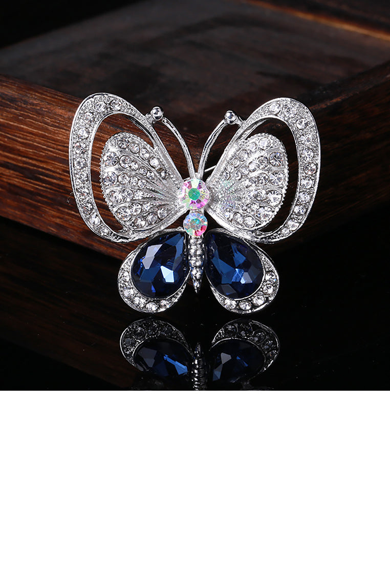 Elegant Bright Butterfly Brooch with Blue Cubic Zirconia - Luxurious Look