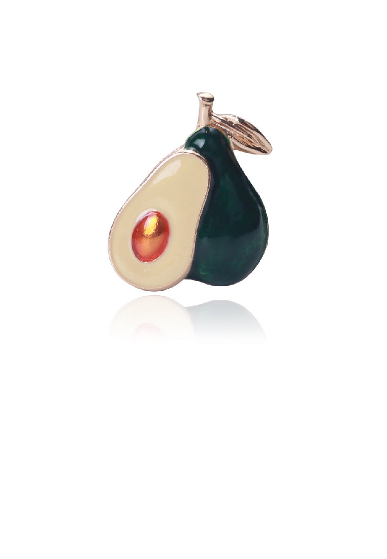 Simple and Sweet Plated Gold Enamel Avocado Brooch