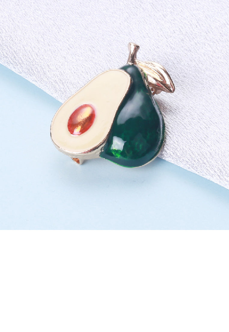 Simple and Sweet Plated Gold Enamel Avocado Brooch