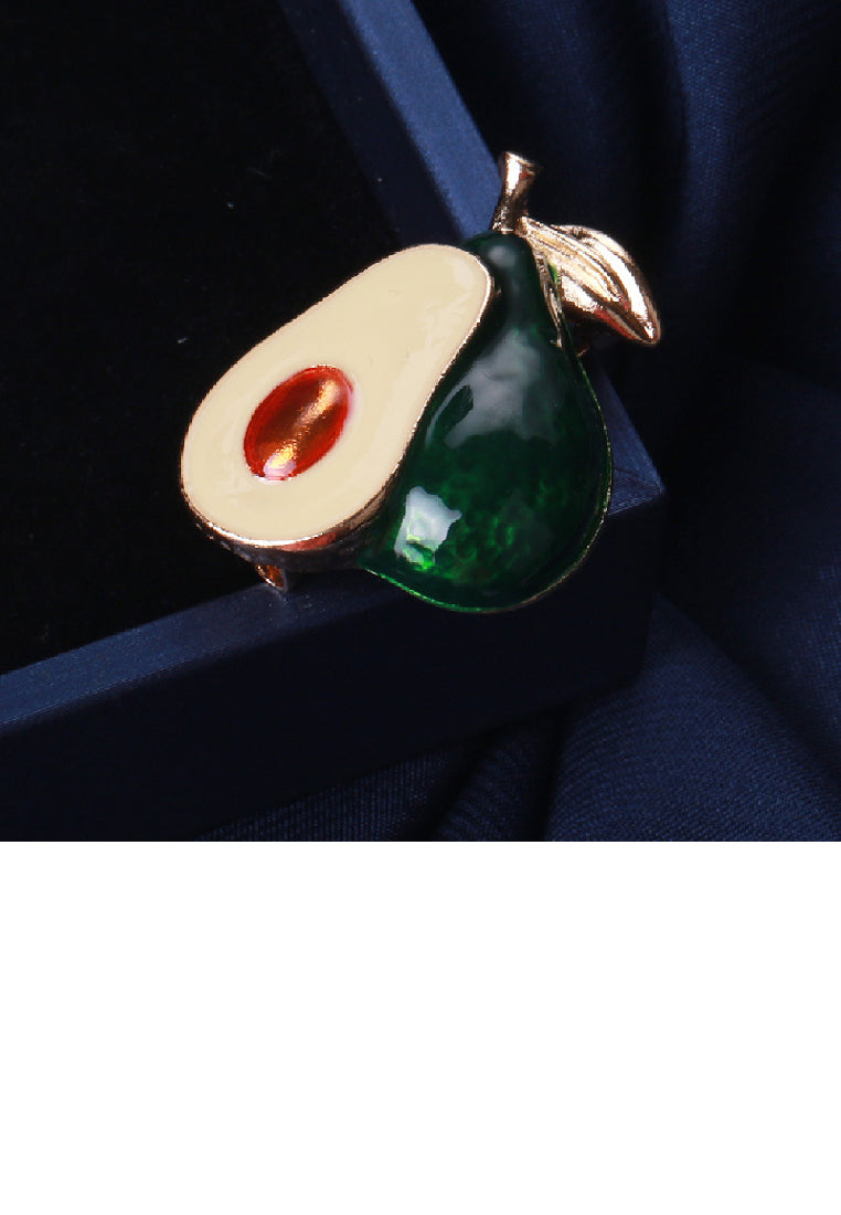 Simple and Sweet Plated Gold Enamel Avocado Brooch