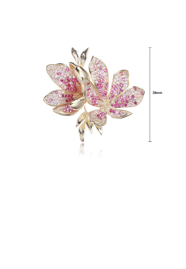 Fashion and Elegant Plated Gold Flower Brooch with Purple Cubic Zirconia - Luxurious Look