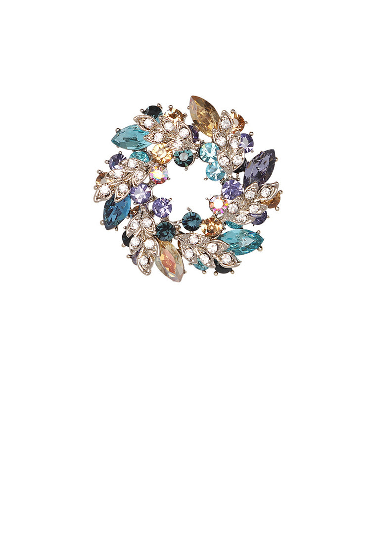 Fashion and Elegant Plated Gold Rosette Brooch with Colorful Cubic Zirconia - Luxurious Look