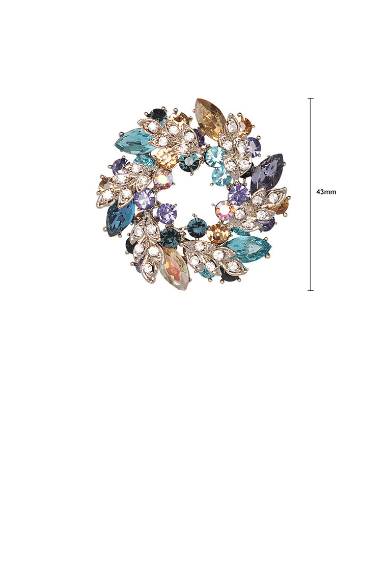Fashion and Elegant Plated Gold Rosette Brooch with Colorful Cubic Zirconia - Luxurious Look