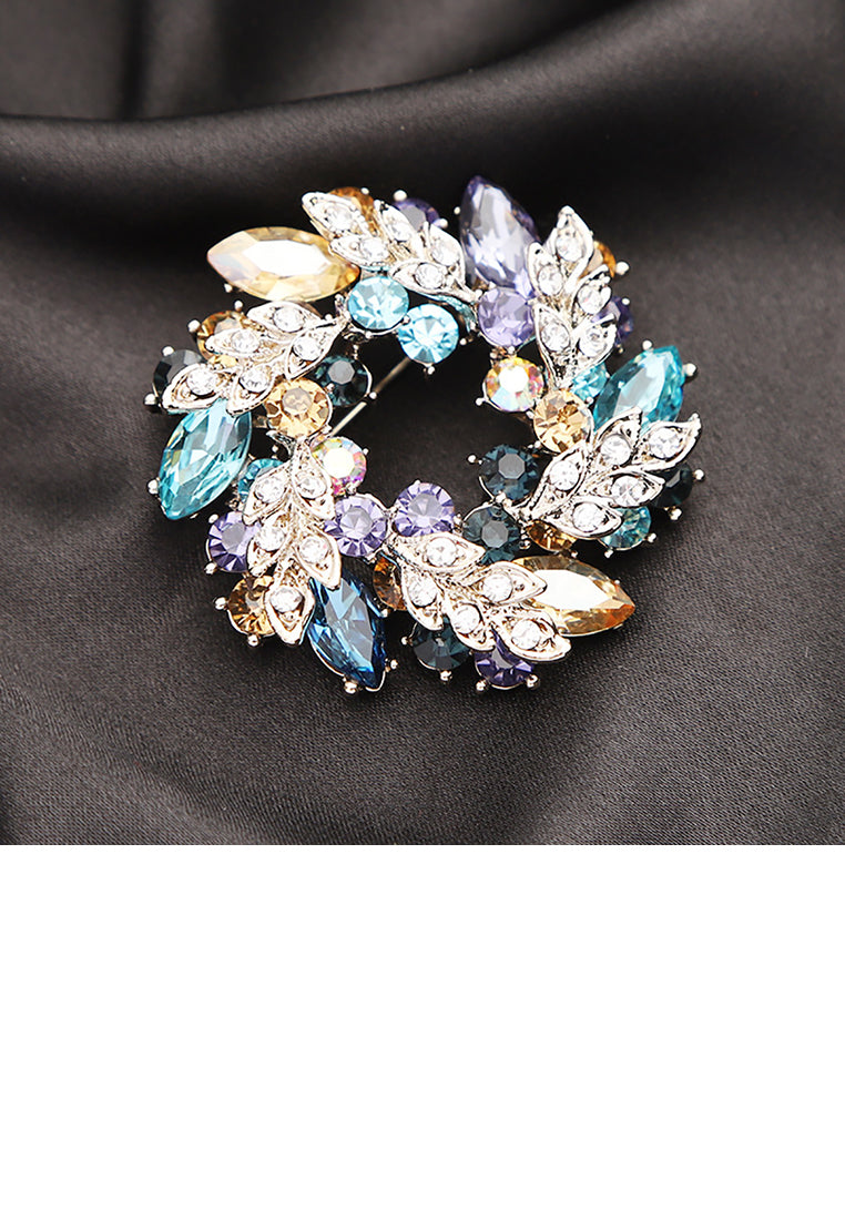 Fashion and Elegant Plated Gold Rosette Brooch with Colorful Cubic Zirconia - Luxurious Look