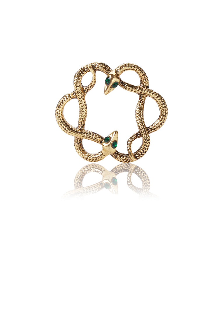 Fashion Personality Plated Gold Double Snake Hollow Geometric Brooch