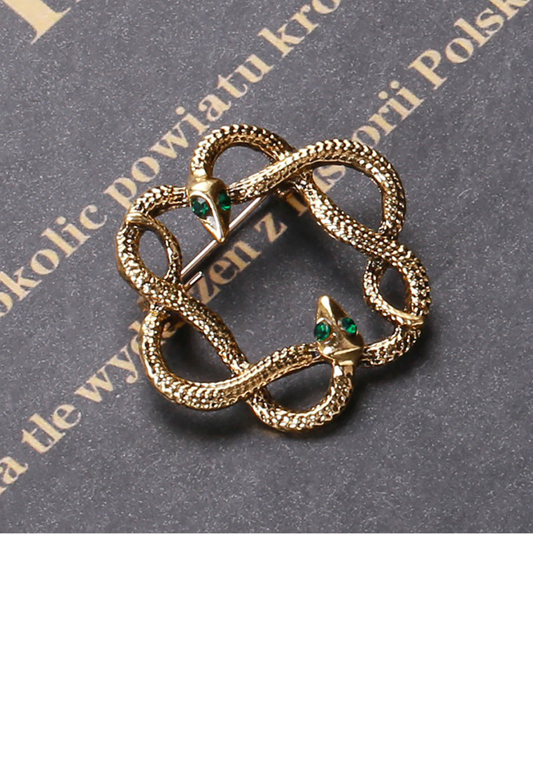 Fashion Personality Plated Gold Double Snake Hollow Geometric Brooch
