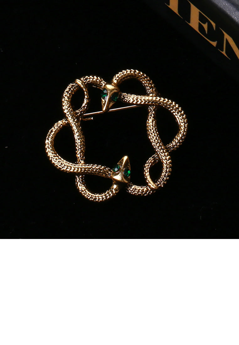 Fashion Personality Plated Gold Double Snake Hollow Geometric Brooch