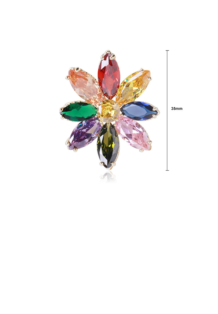 Fashion and Simple Plated Gold Color Flower Brooch with Cubic Zirconia - Luxurious Look