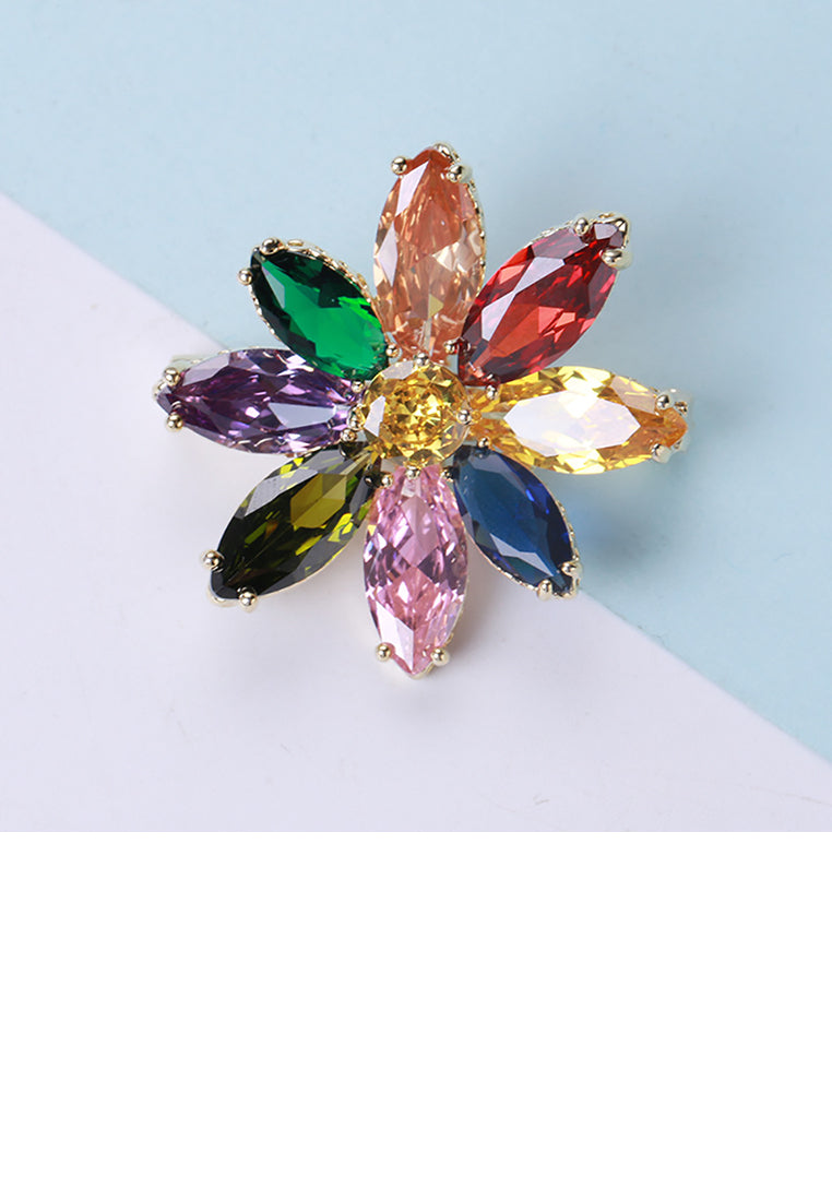 Fashion and Simple Plated Gold Color Flower Brooch with Cubic Zirconia - Luxurious Look
