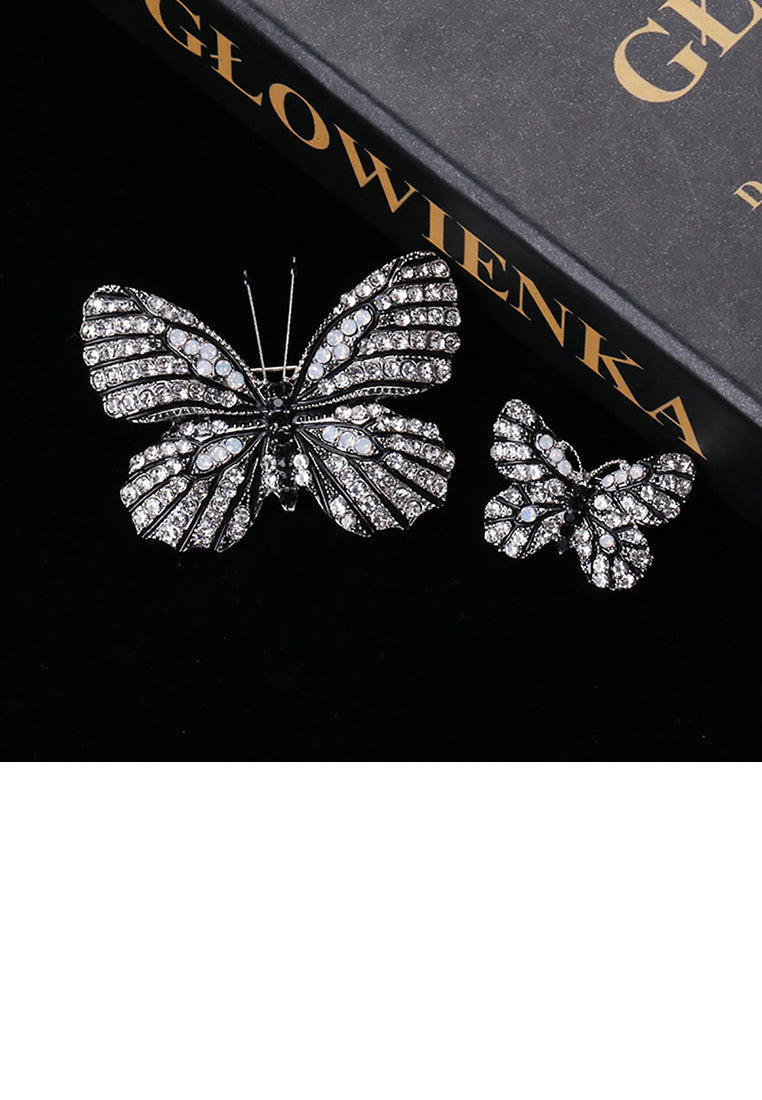 Fashion and Elegant Black Butterfly Brooch with Cubic Zirconia - Luxurious Look