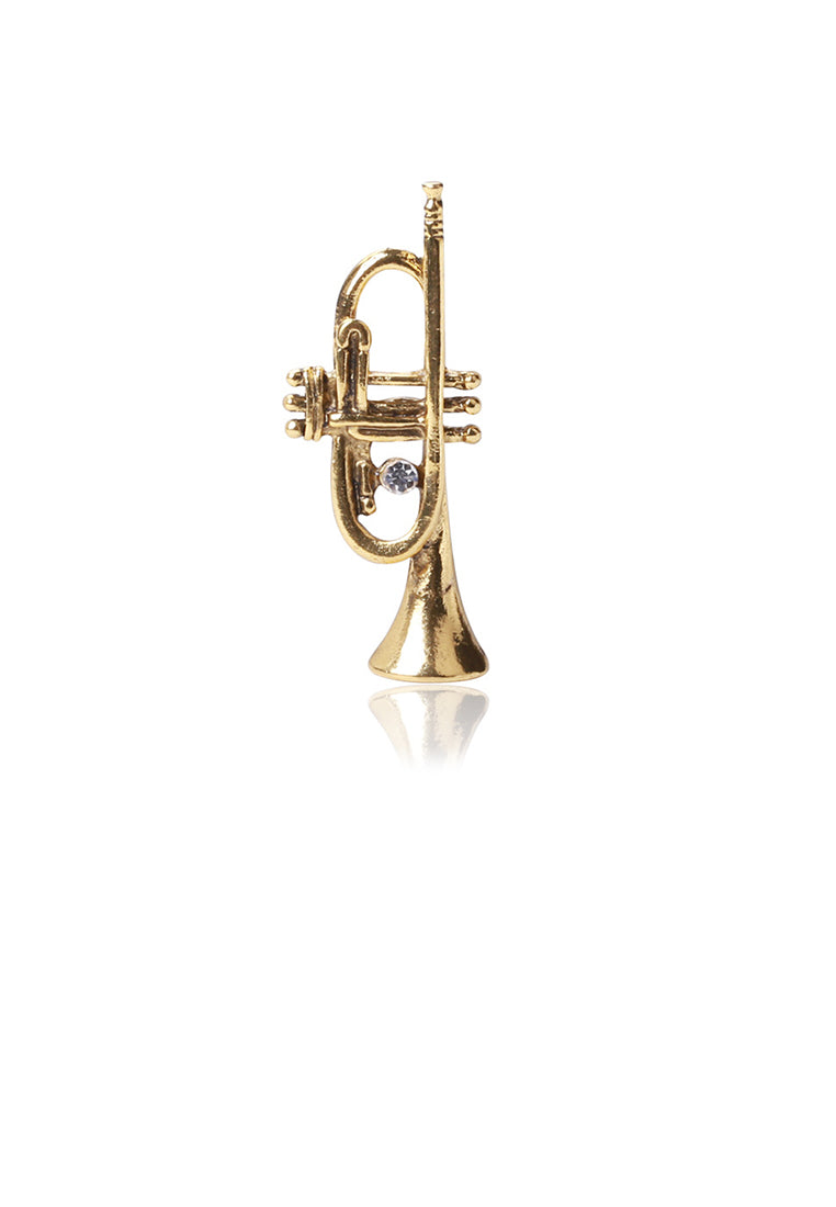 Simple Personality Plated Gold Horn Brooch with Cubic Zirconia - Luxurious Look