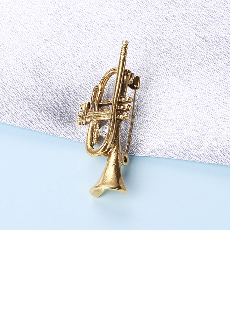 Simple Personality Plated Gold Horn Brooch with Cubic Zirconia - Luxurious Look