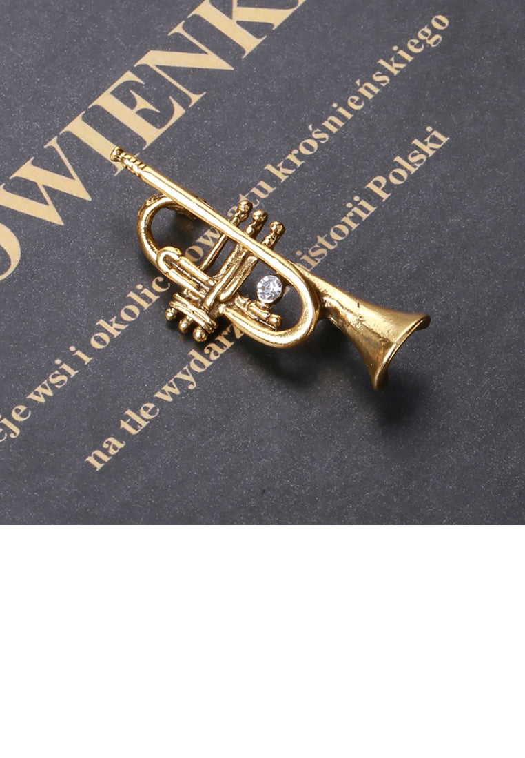 Simple Personality Plated Gold Horn Brooch with Cubic Zirconia - Luxurious Look