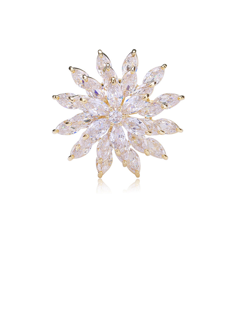 Elegant Brilliant Plated Gold Snowflake Brooch with Cubic Zirconia - Luxurious Look