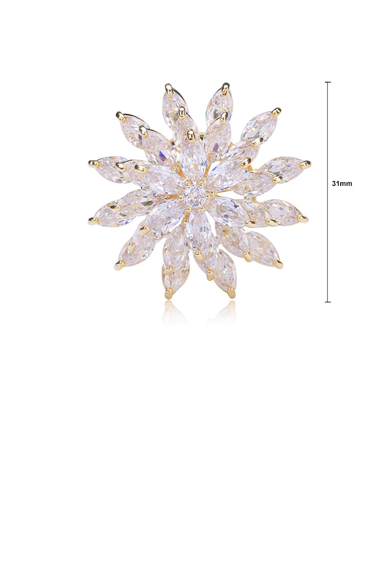 Elegant Brilliant Plated Gold Snowflake Brooch with Cubic Zirconia - Luxurious Look