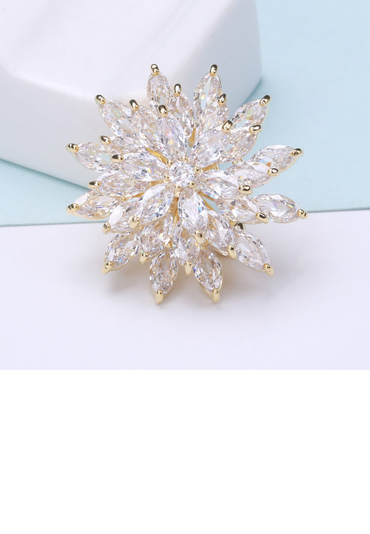 Elegant Brilliant Plated Gold Snowflake Brooch with Cubic Zirconia - Luxurious Look