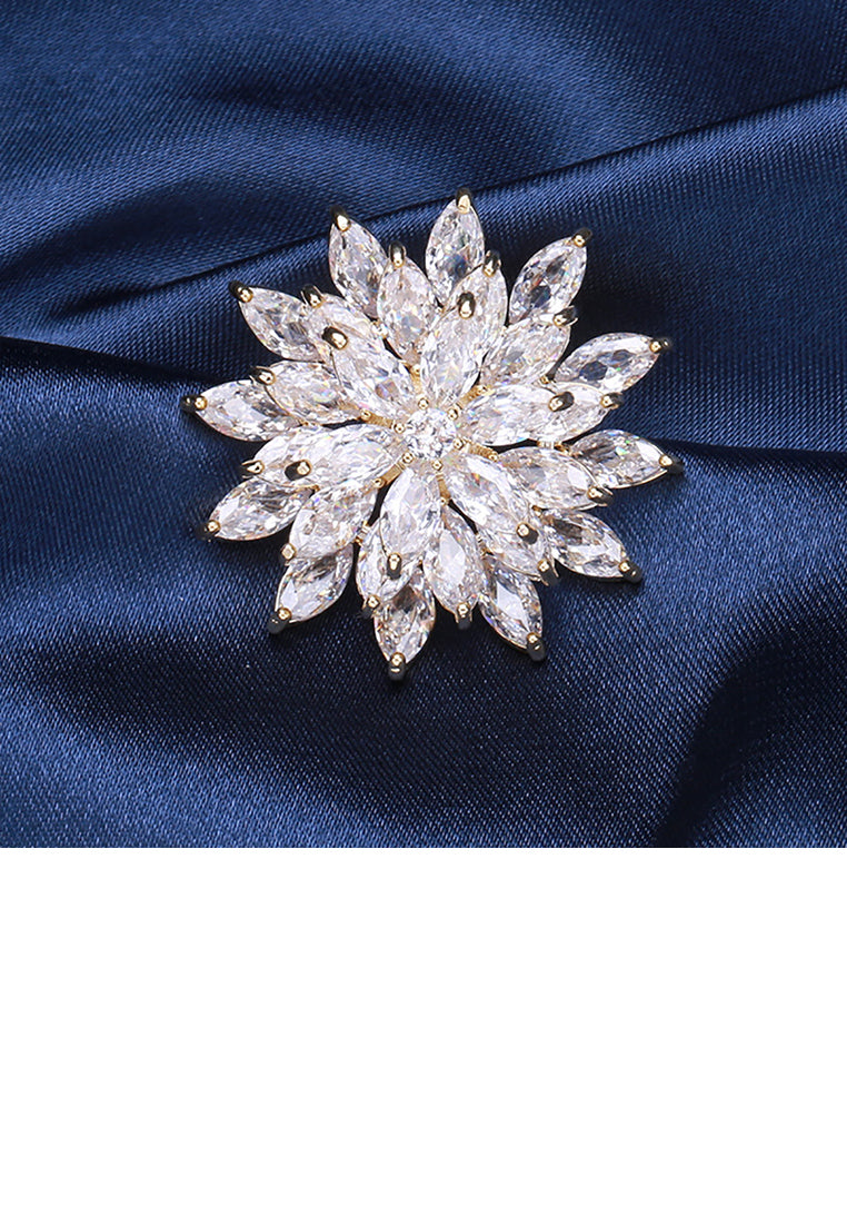 Elegant Brilliant Plated Gold Snowflake Brooch with Cubic Zirconia - Luxurious Look
