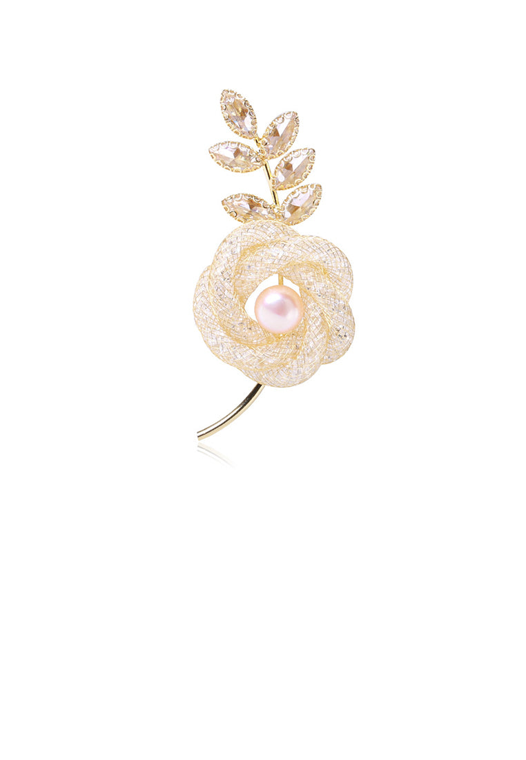 Fashion and Elegant Plated Gold Flower Brooch with Champagne Cubic Zirconia - Luxurious Look