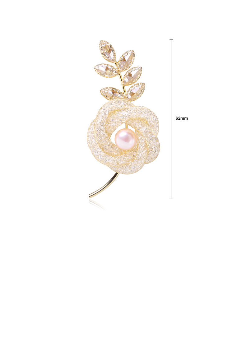 Fashion and Elegant Plated Gold Flower Brooch with Champagne Cubic Zirconia - Luxurious Look