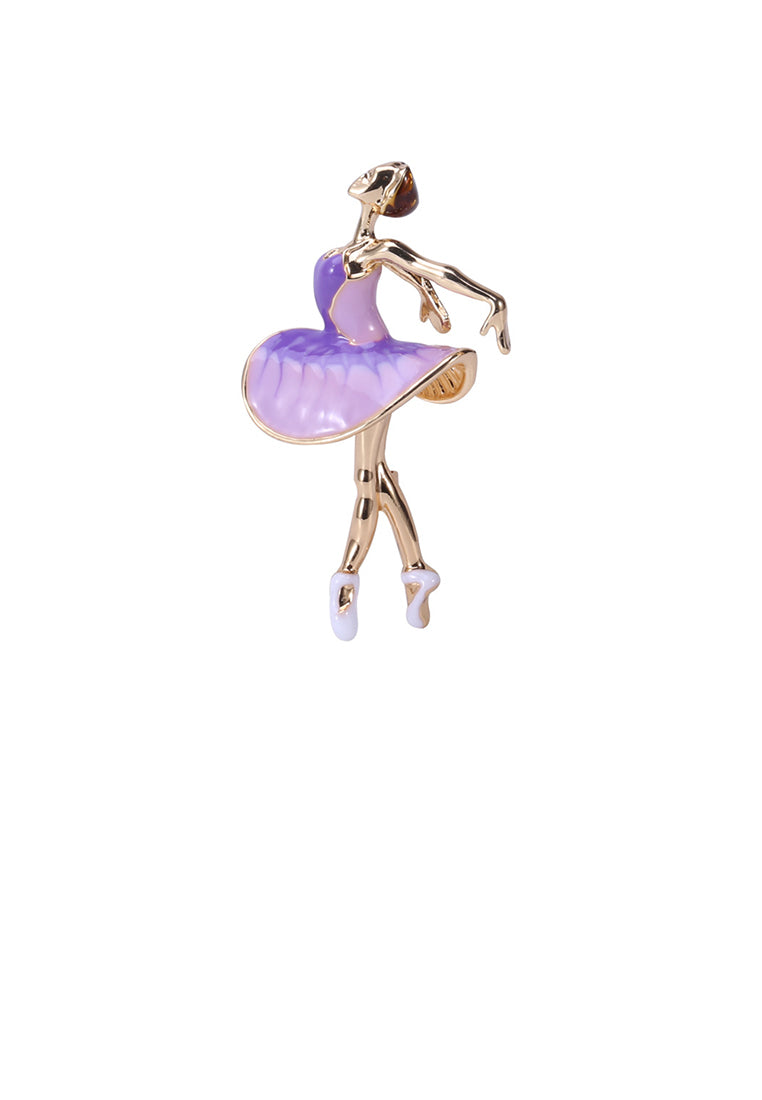 Fashion Elegant Plated Gold Enamel Purple Clothes Ballet Girl Brooch