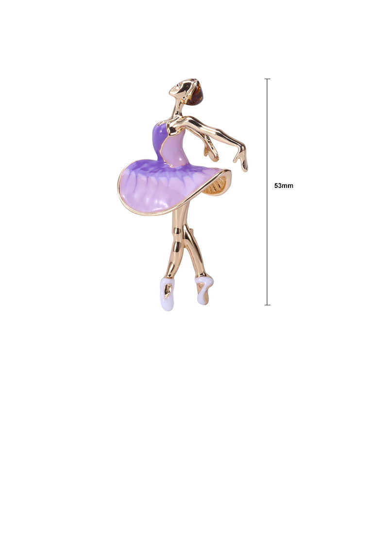 Fashion Elegant Plated Gold Enamel Purple Clothes Ballet Girl Brooch