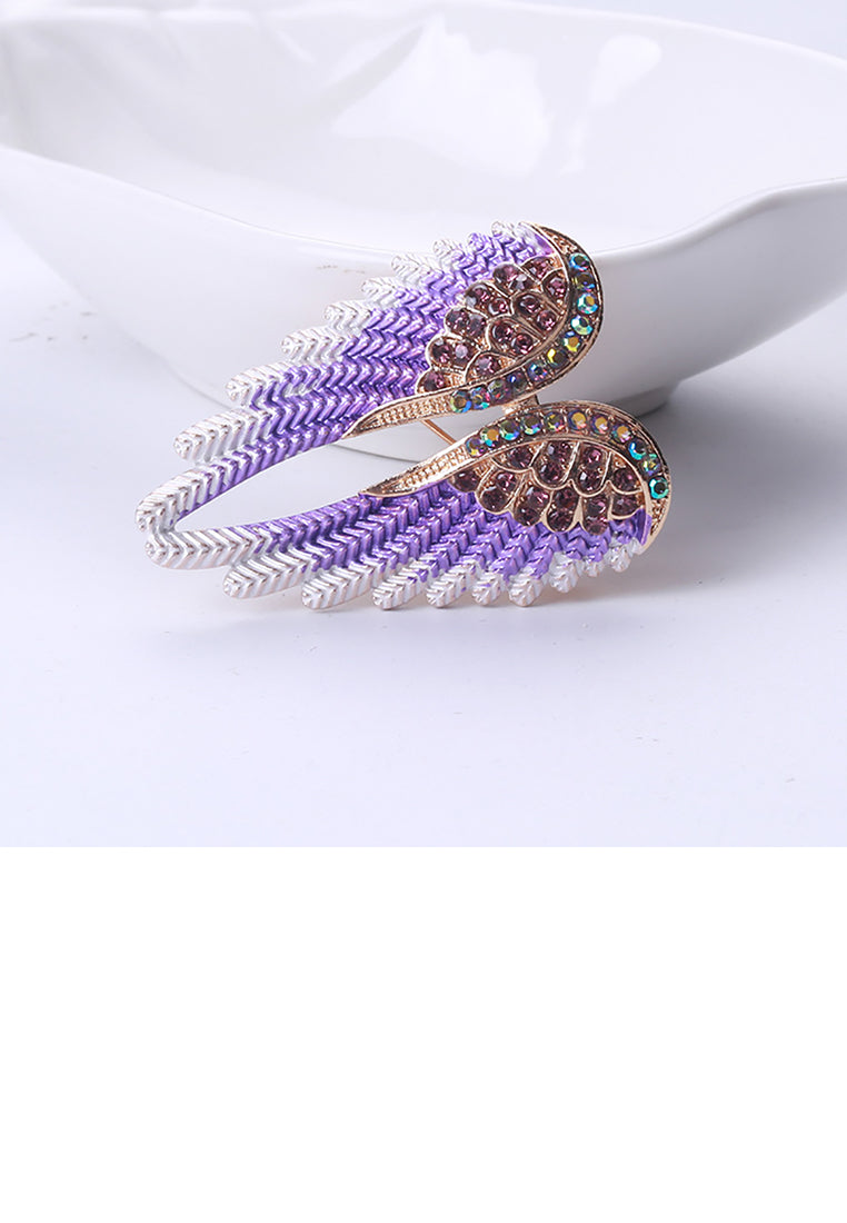 Fashion and Elegant Purple Angel Wing Brooch with Cubic Zirconia - Luxurious Look