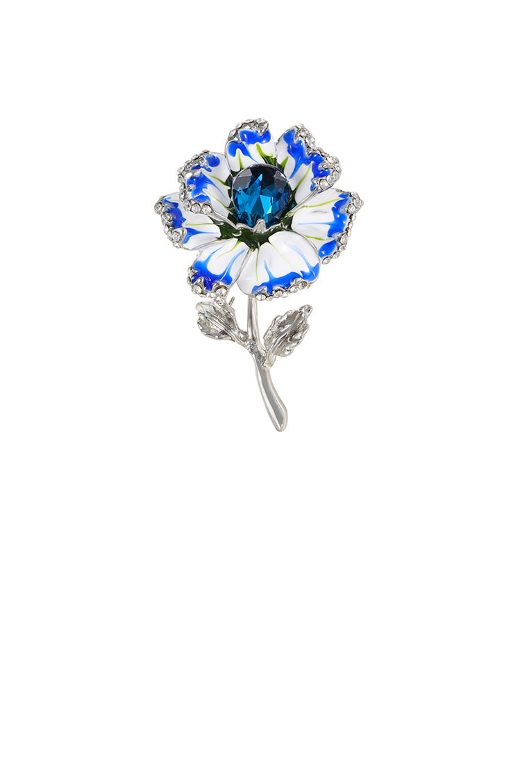 Fashion and Elegant Blue Flower Brooch with Cubic Zirconia - Luxurious Look