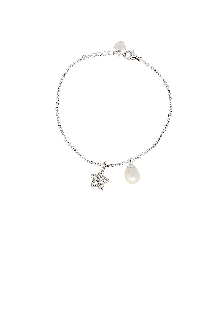 925 Sterling Silver Simple Fashion Star Freshwater Pearl Bracelet with Cubic Zirconia - Luxurious Look