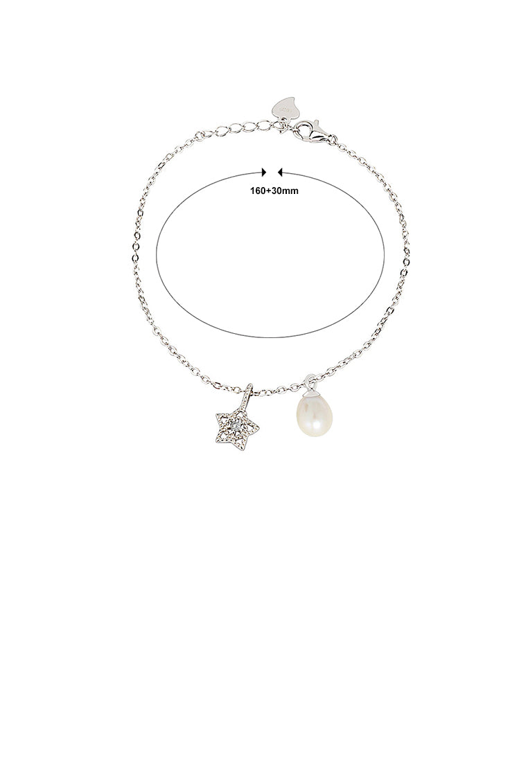 925 Sterling Silver Simple Fashion Star Freshwater Pearl Bracelet with Cubic Zirconia - Luxurious Look