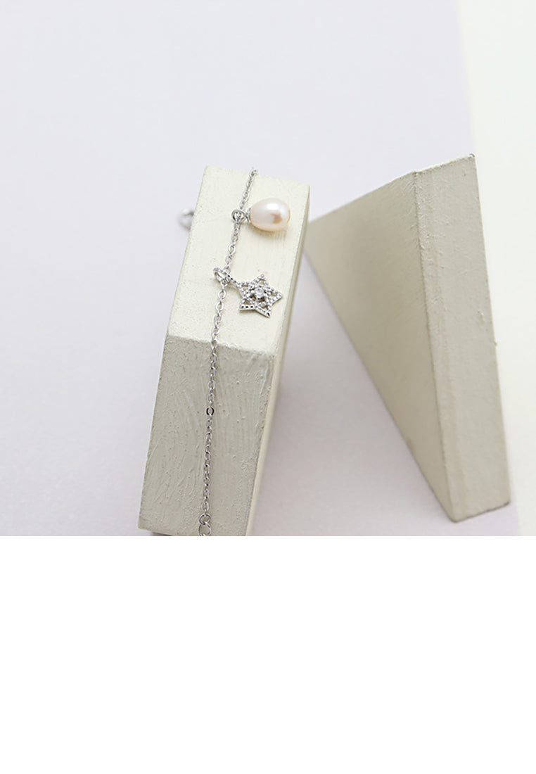 925 Sterling Silver Simple Fashion Star Freshwater Pearl Bracelet with Cubic Zirconia - Luxurious Look