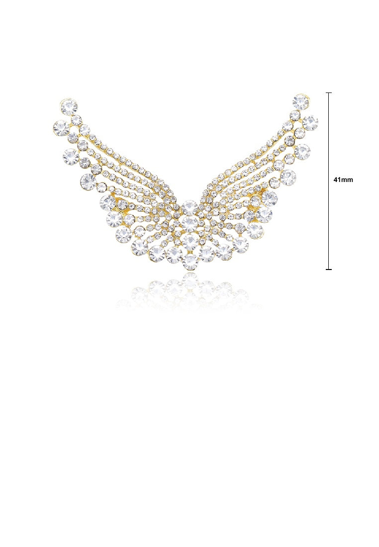 Simple Brilliant Plated Gold Angel Wings Brooch with Cubic Zirconia - Luxurious Look