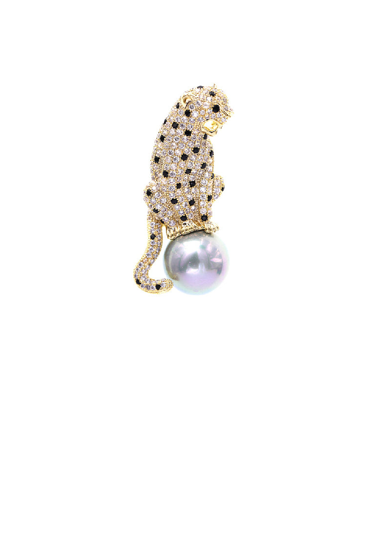 Fashion Personalized Plated Gold Cheetah Imitation Pearl Brooch with Cubic Zirconia - Luxurious Look